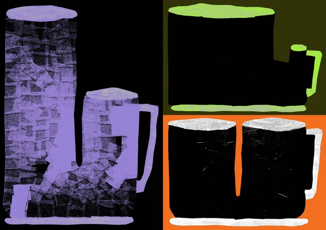 Eine dreiteilige Collage, die Heferl mit zwei Trinköffnungen andeutet.
